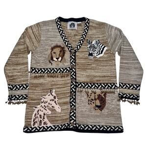 Storybook Knits Cardigan Sweater Womens Size S Safari Beaded Teacher Grandma 90s